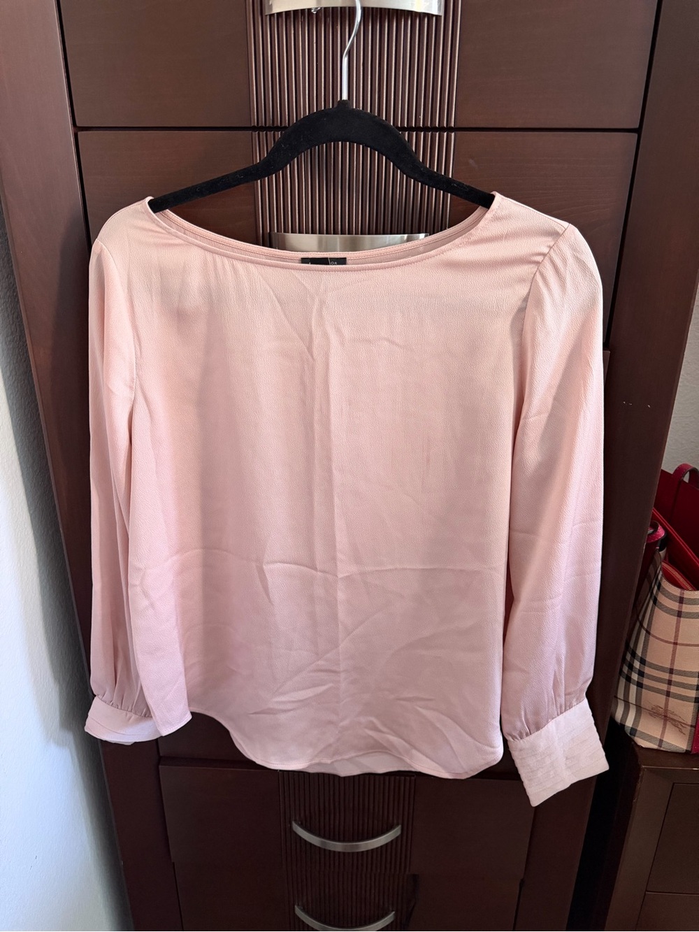 Ann Taylor Pale Pink Boatneck Long Sleeve Blouse